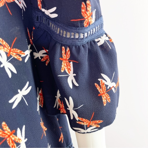 Yak & Yeti Women's Navy Blue Cold Shoulder Tunic Dress DRAGONFLY Print Size L - Picture 6 of 11